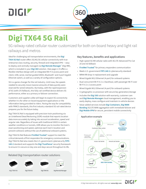 Digi TX64 5G 导轨数据表