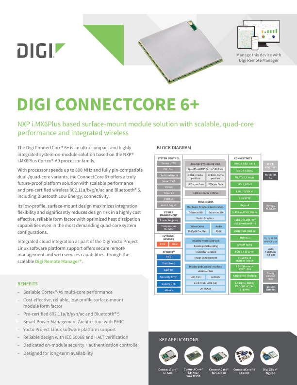 Digi ConnectCore 6+ 数据表封面页