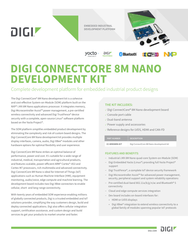 Digi ConnectCore 8M Nano Development Kit Datasheet cover page