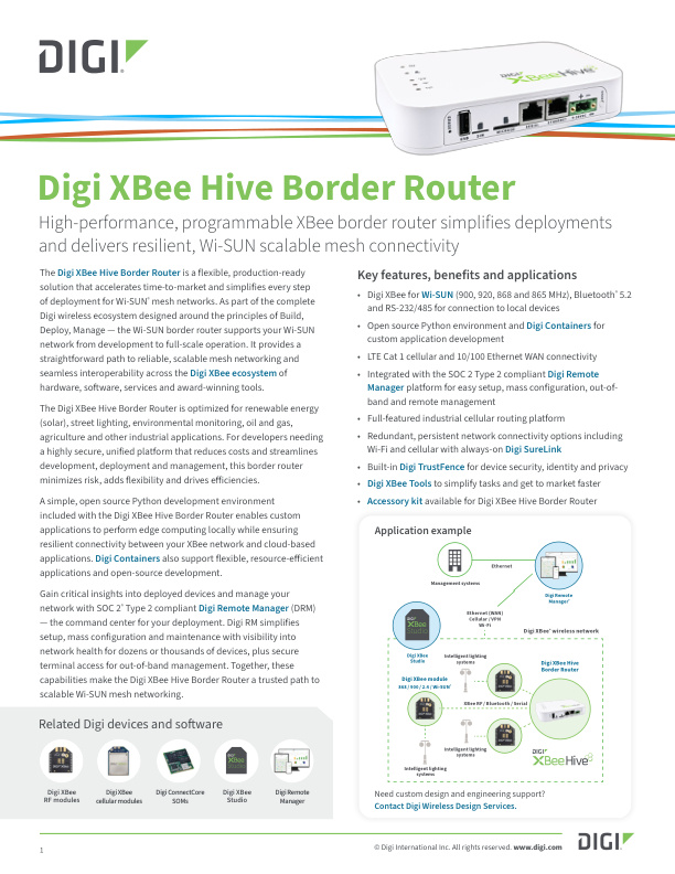 Digi XBee 边界路由器数据手册