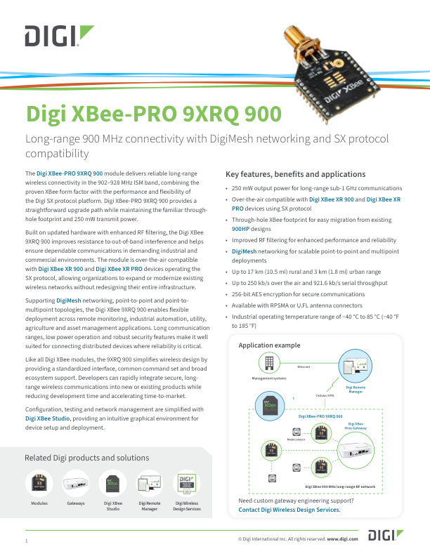 Digi XBee- Datenblatt zum PRO 9XRQ 900