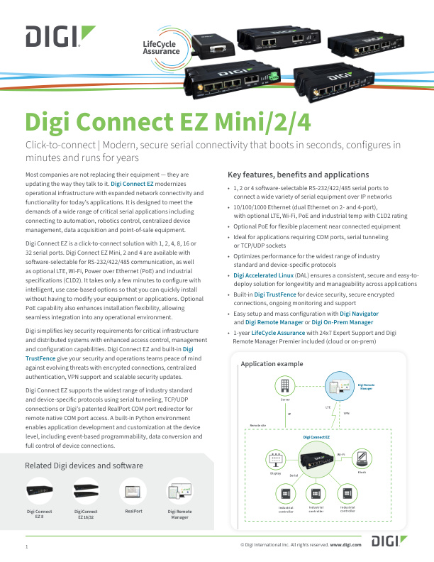 Digi Connect EZ Mini/2/4 Datasheet cover page