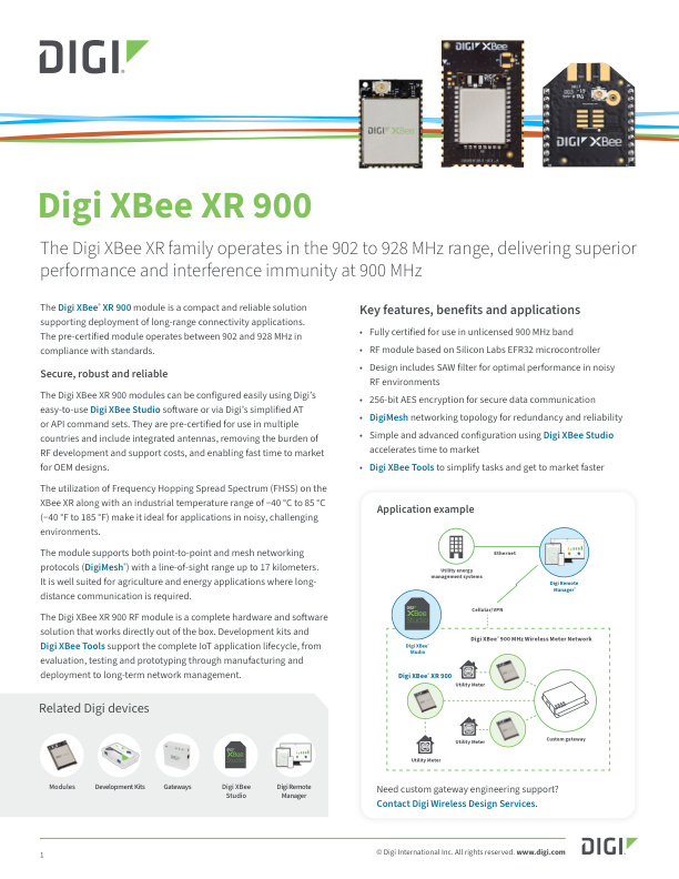 Digi XBee XR 900 数据表封面页