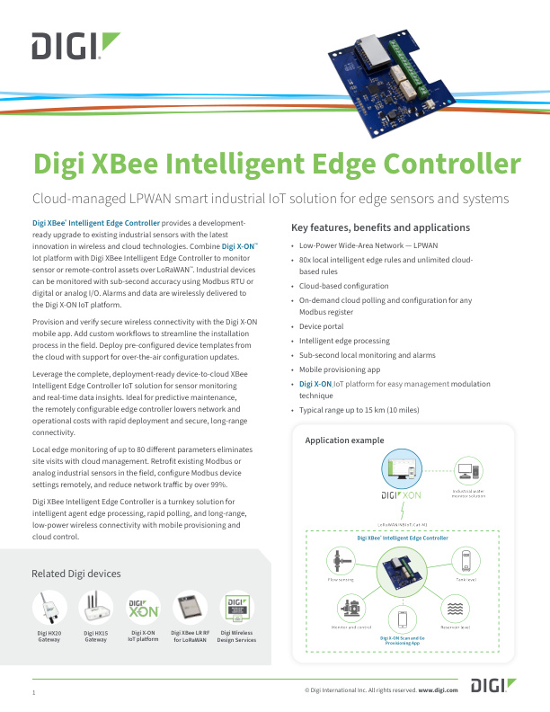 Digi XBee 智能边缘控制器数据表