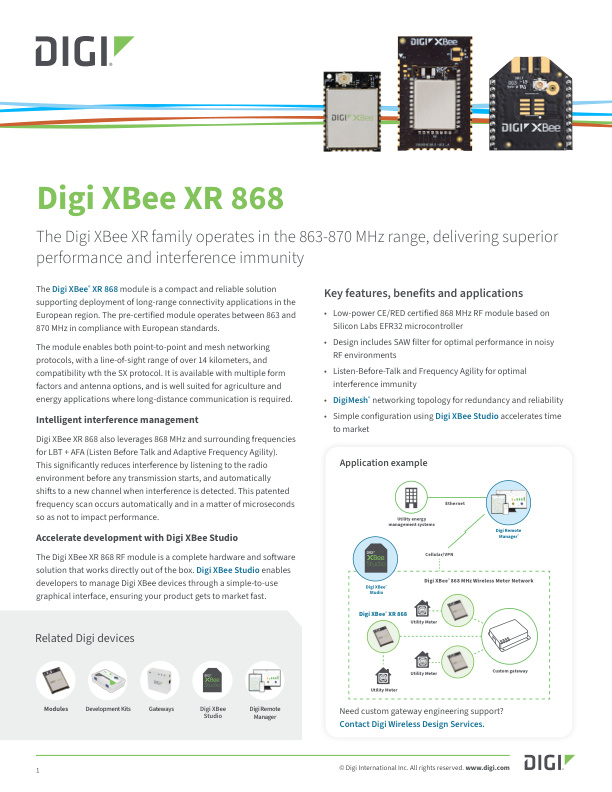 Digi XBee XR 868 Datasheet cover page