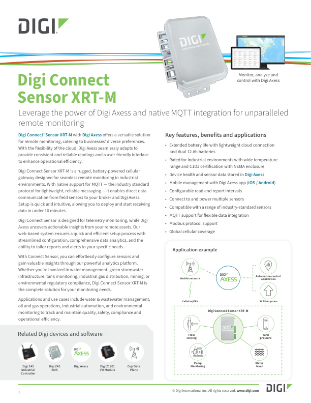 Fiche technique Digi Connect Sensor XRT-M page de couverture