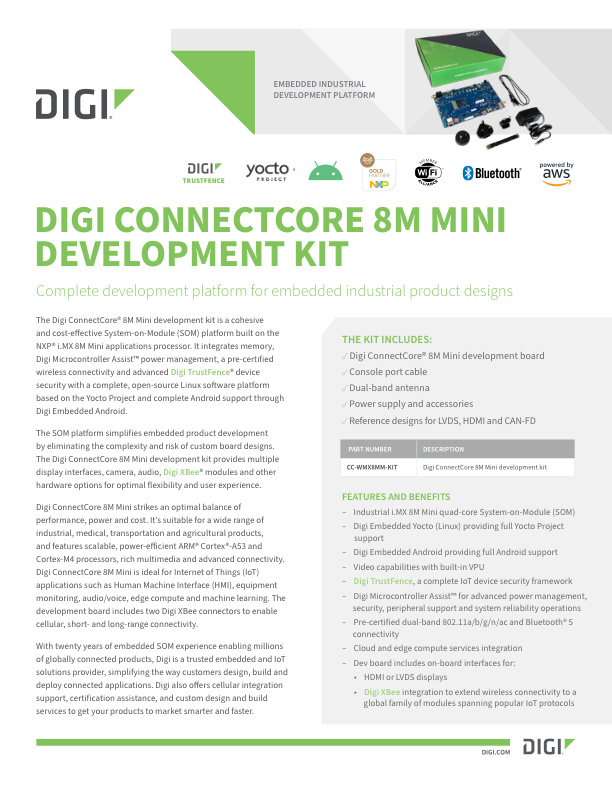 Digi ConnectCore 8M 微型开发套件数据表封面页
