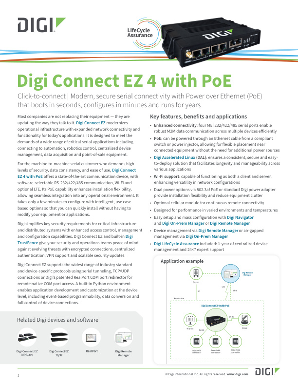 Digi Connect EZ 4 with PoE Datasheet cover page