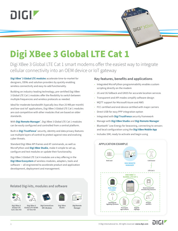 Digi XBee 3 Global LTE Cat 1 Datasheet