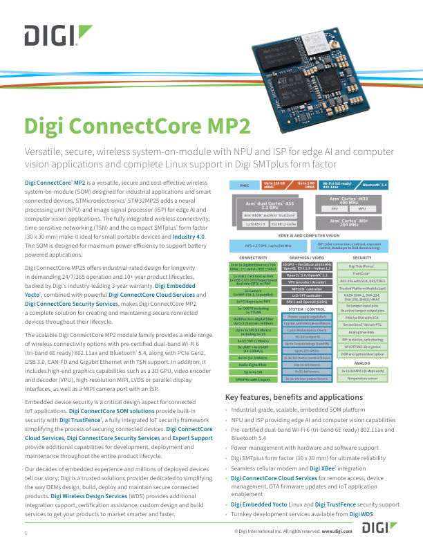 Digi ConnectCore MP2 数据表封面页