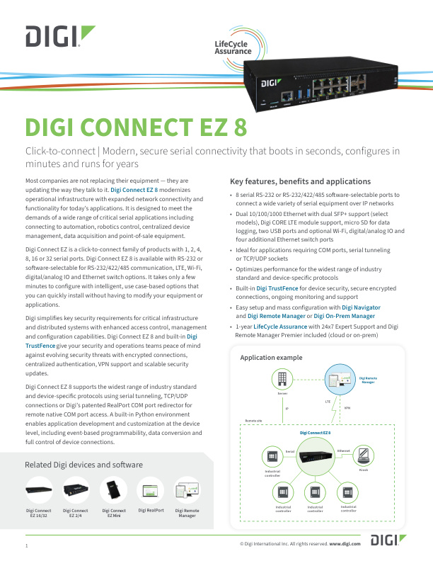 Digi Connect EZ 8 Datasheet cover page