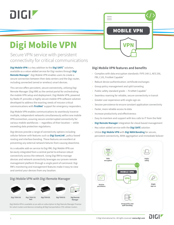 Digi 移动 VPN 数据表