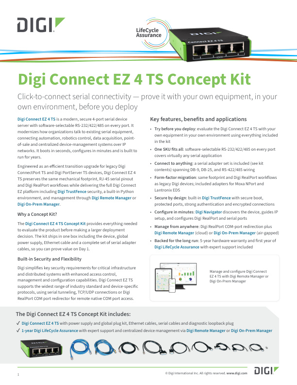 Digi Connect EZ 4 TS Concept Kit Datasheet