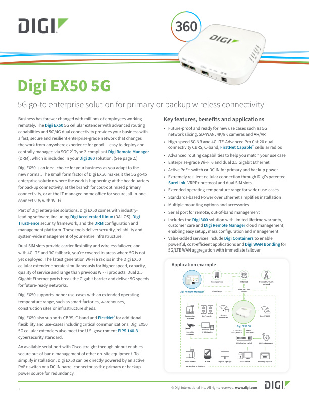 Digi EX50 5G 蜂窝扩展器数据表