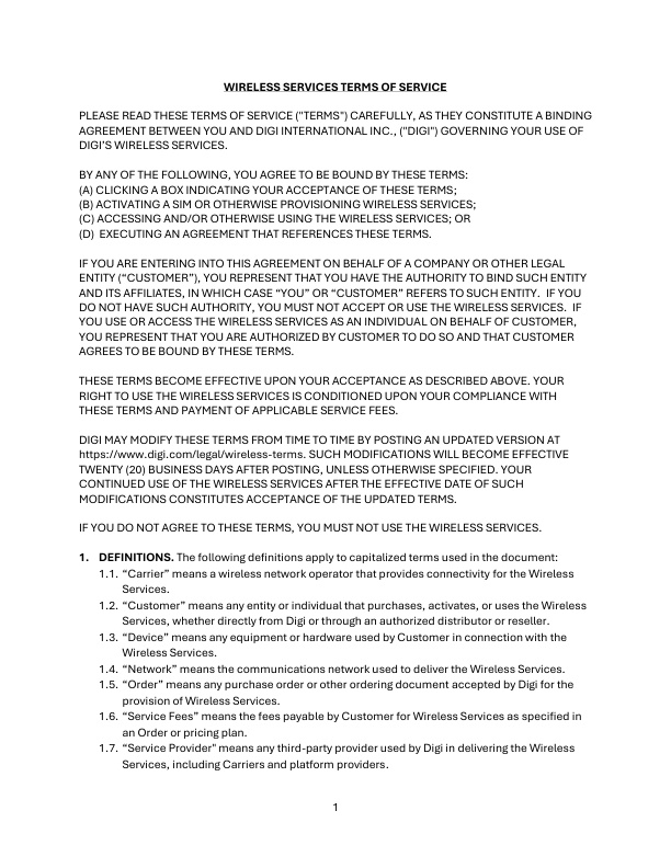 Portada de las Condiciones de uso de los servicios inalámbricos