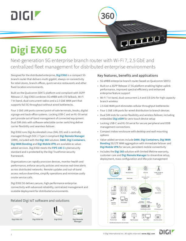 Digi EX60 5G 数据手册