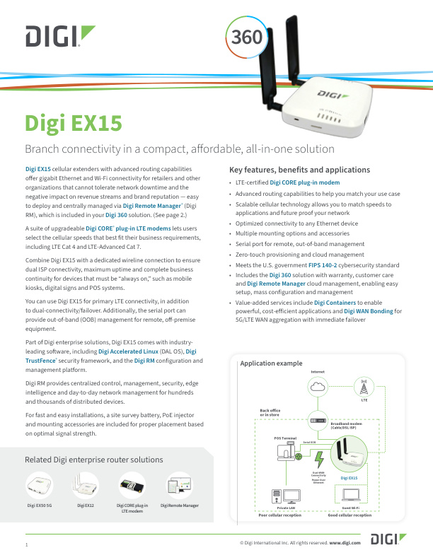 Page de couverture de la fiche technique du Digi EX15