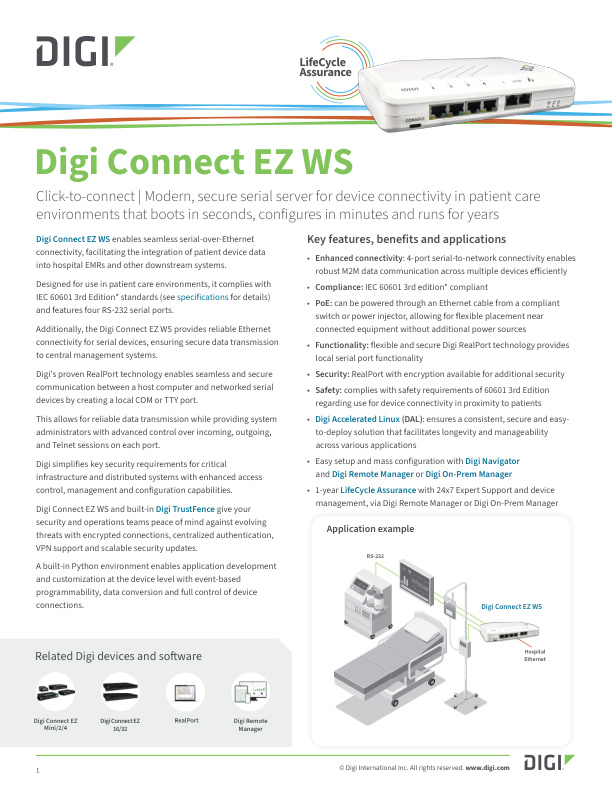 Digi Connect EZ WS Datenblatt Deckblatt