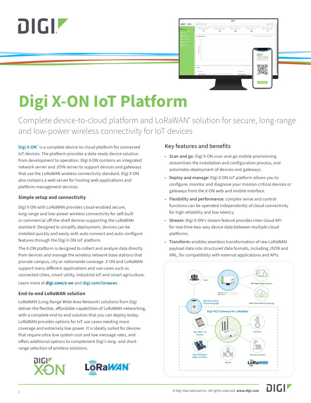Digi X-ONIoT 平台数据表封面页