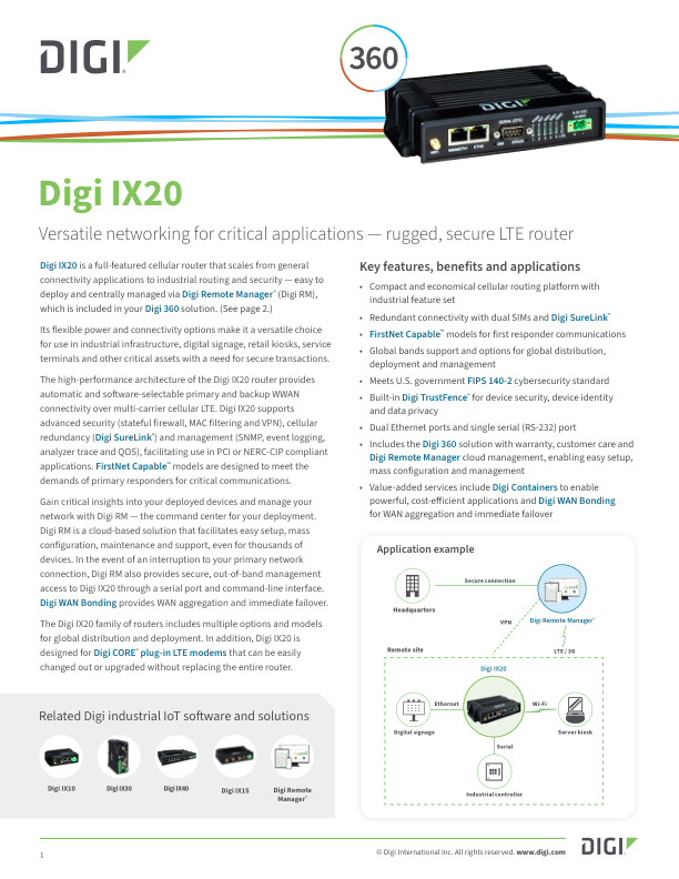 Page de couverture de la fiche technique Digi IX20