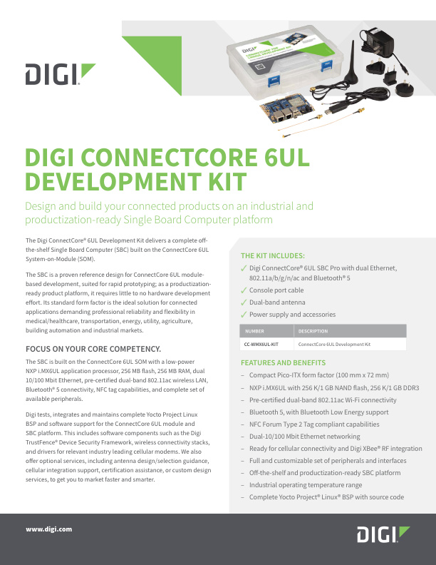 Digi ConnectCore 6UL Development Kit Datenblatt Deckblatt