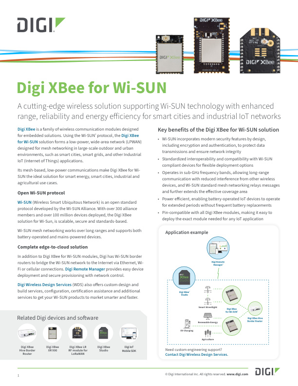 Digi XBee for Wi-SUN 射频模块数据表
